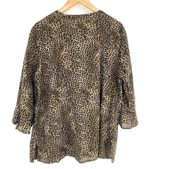 Chicos Top Size Large 2 Womens Brown Sassy Cheetah Popover Floral Embroidered - Picture 7 of 11